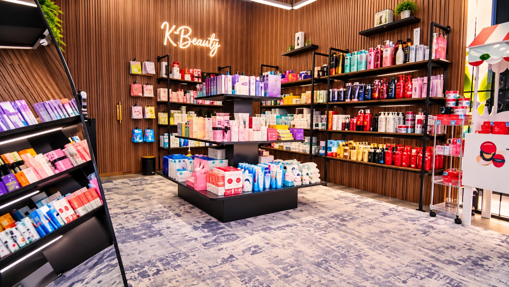 Espaço K-Beauty com produtos de beleza coreana na Yes Mega Store