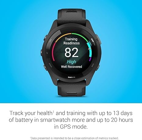 Garmin Forerunner 265 Running Smartwatch with Colorful AMOLED Display, Advanced Training Metrics & Recovery Insights - Black & Powder Gray