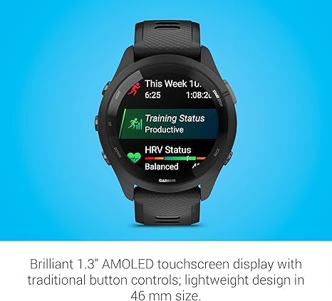 Garmin Forerunner 265 Running Smartwatch with Colorful AMOLED Display, Advanced Training Metrics & Recovery Insights - Black & Powder Gray