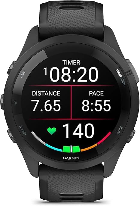 Garmin Forerunner 265 Running Smartwatch with Colorful AMOLED Display, Advanced Training Metrics & Recovery Insights - Black & Powder Gray