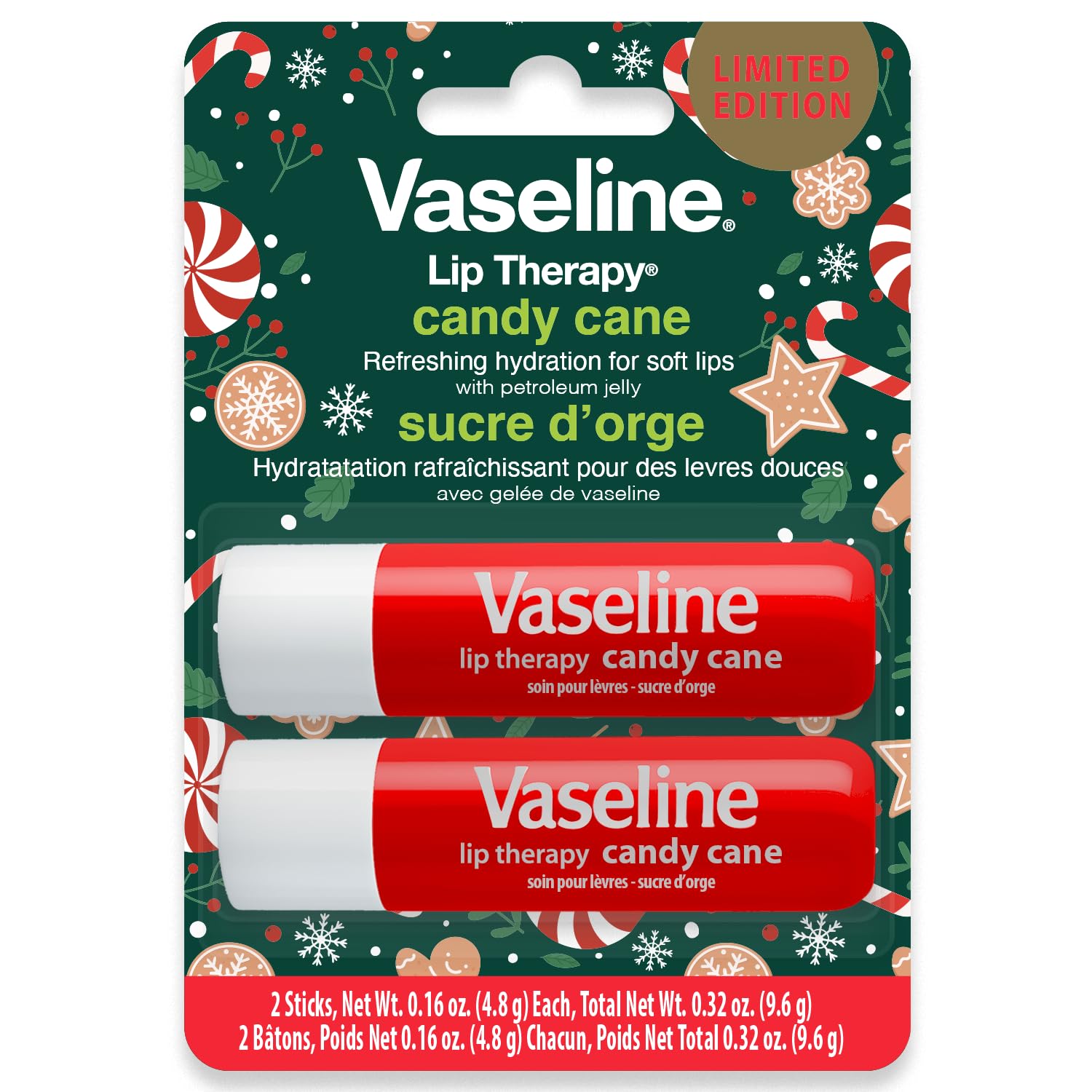 Vaseline Lip Therapy Stick Twin Pack – Candy Cane Holiday Limited Edition