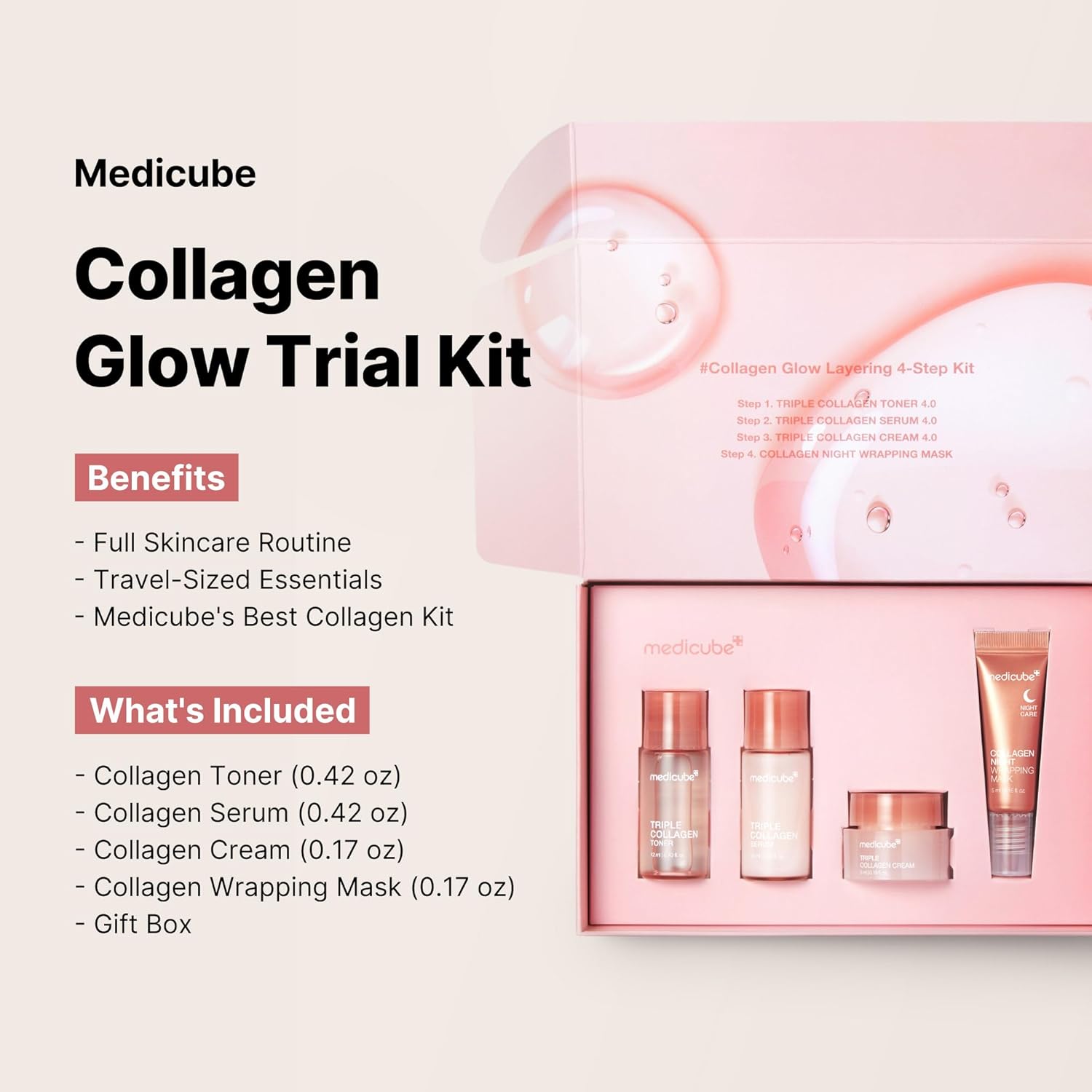Medicube Collagen Glow Trial Kit – 4-Step Skincare Routine (Gift Box Set)