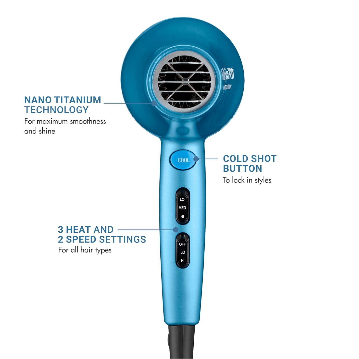 BabylissPRO Nano Titanium Hair Dryer, Professional 1875-Watt