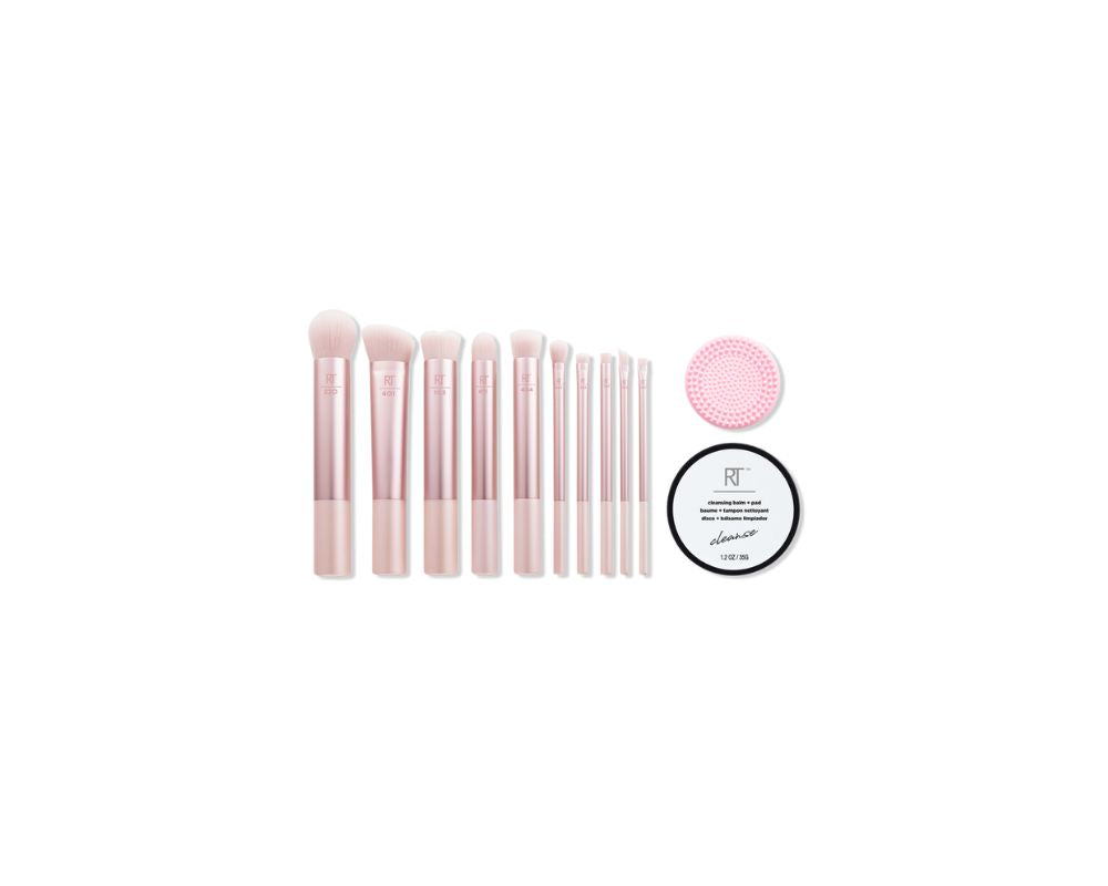 Real Techniques Shine os The Times Brush + Cleanse Set - 12 Pieces + Cosmetic Bags - YesMegastore
