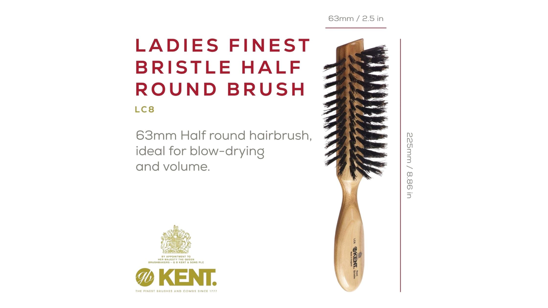 Kent Brushes 8'' Long Handmade Hair Brush