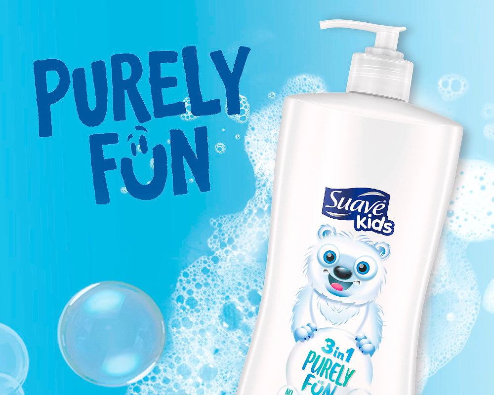 Suave Kids, Purely Fun 3-in-1 Shampoo, Conditioner & Body Wash.