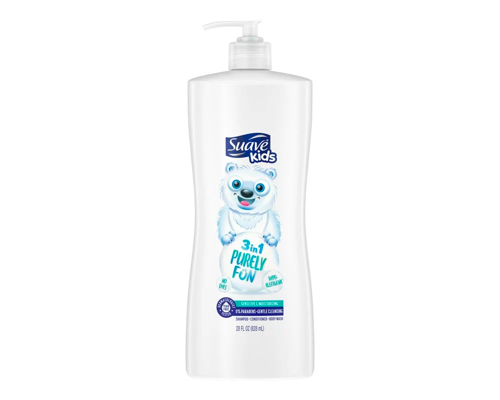 Suave Kids, Purely Fun 3-in-1 Shampoo, Conditioner & Body Wash.