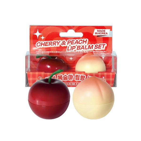 Cherry and peach lip balm set made in Korea - YesMegastore